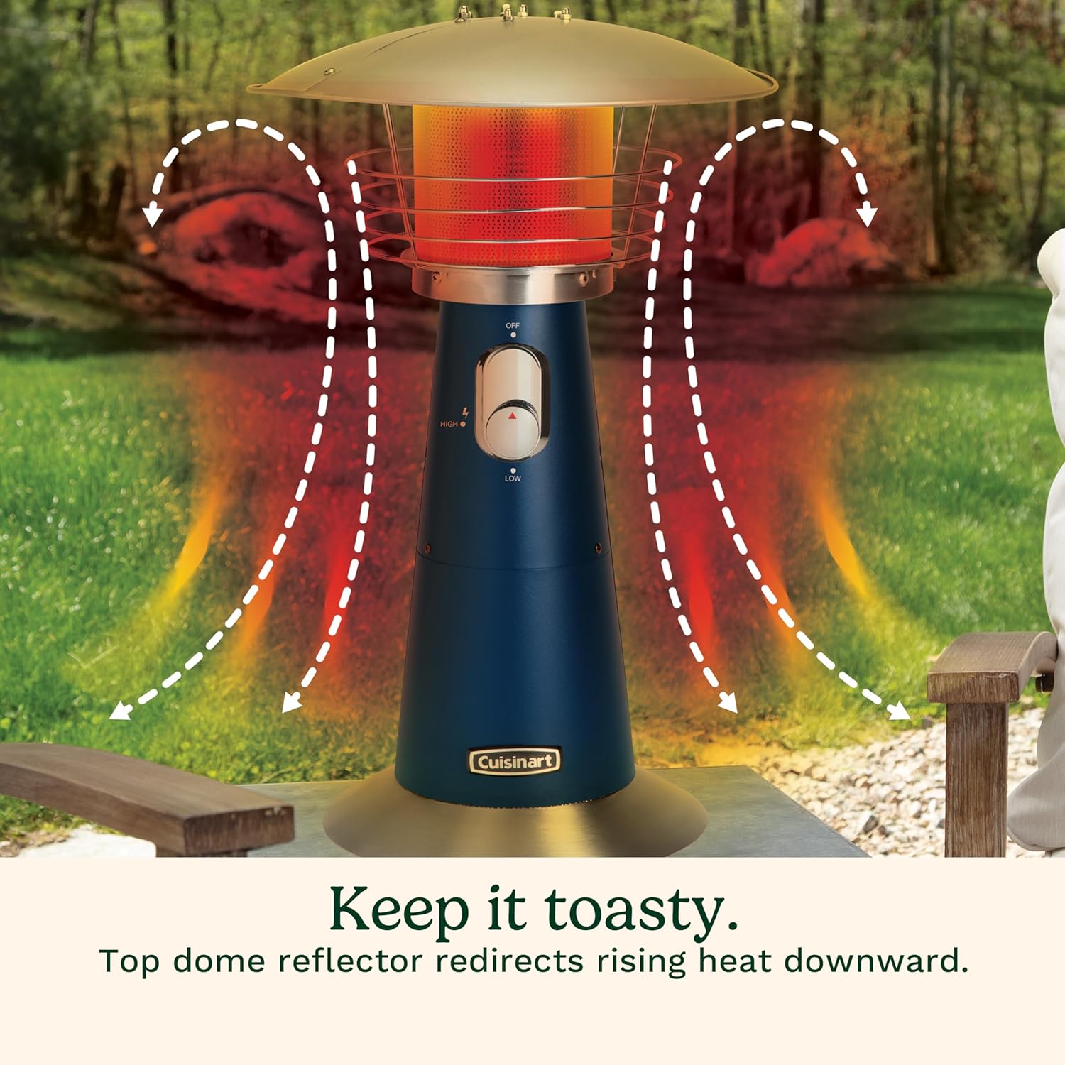 Cuisinart Portable Tabletop Patio Heater, 11,000 BTU Outdoor Propane Heater with Safety Tilt Switch and Adjustable Heat, Burner Screen Guard, 30 sq. Foot Heat Range, Navy