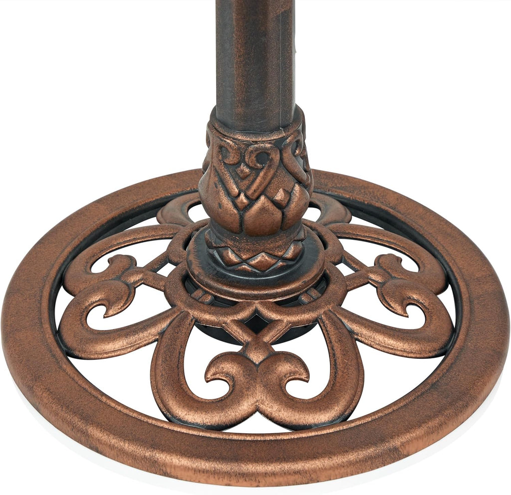 Alpine Corporation TEC116BZ Outdoor Pedestal Birdbath w/Scrollwork Base and Stakes, Elegant Garden Birdbath, 28" H, Bronze