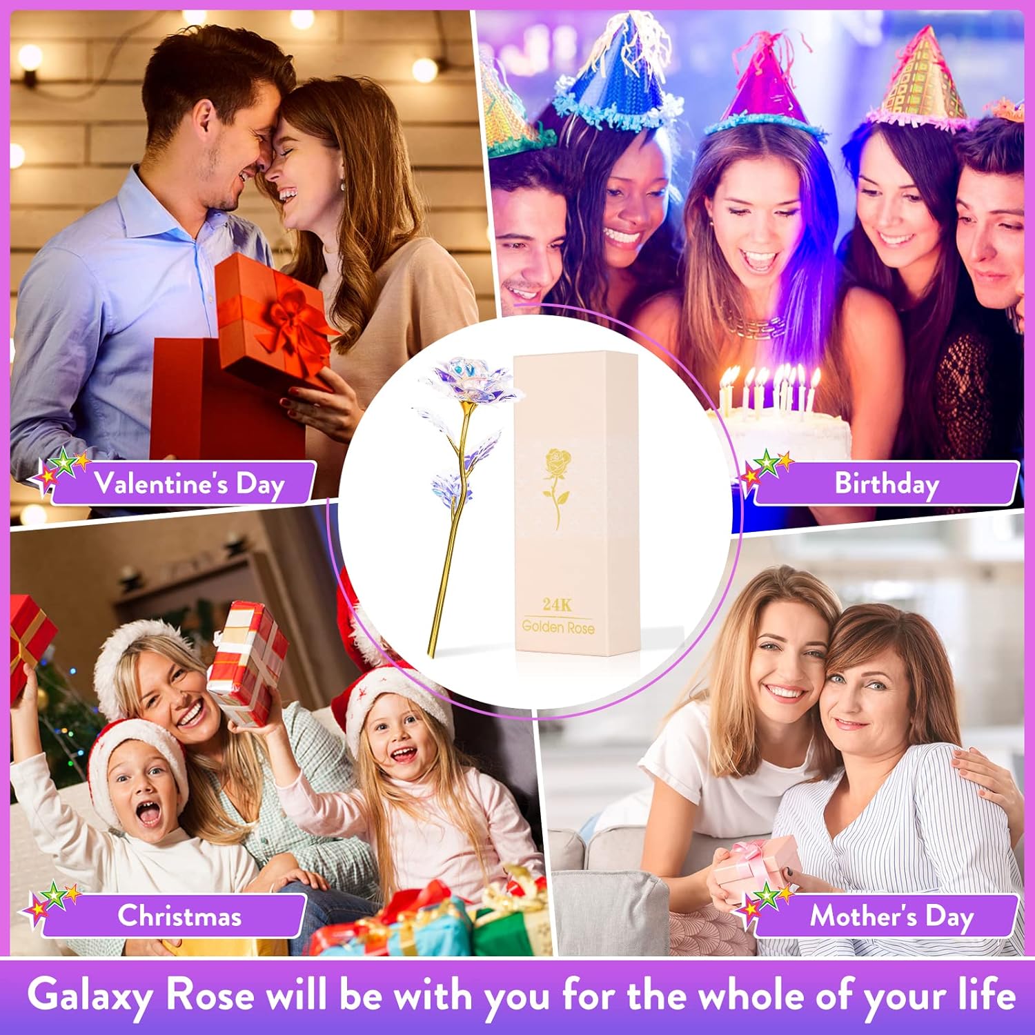 Gifts for Women Mom Birthday Gifts Galaxy Rose Glass Flowers Forever Eternal Roses Artificial Flowers Mothers D Gifts for Grandma Wife Daughter Sister Kids