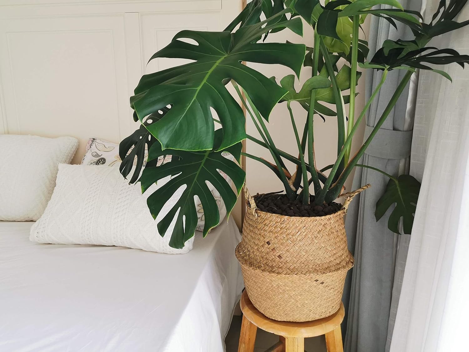 DOKOT Seagrass Plant Basket with Handles, Wicker Woven Storage Basket, 9.5inch Diameter x 11inch Height