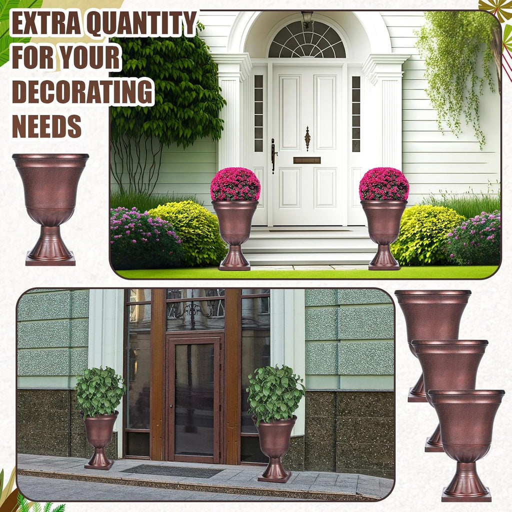 Dandat 4 Pack Large Outdoor Urn Planter 22 inch Tall Plastic Planter for Front Proch Classic Vase Decorative Garden Pot for Indoor Outdoor Door Patio Deck Decor (Vintage Copper)