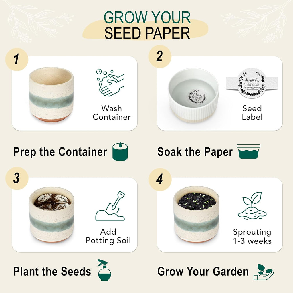 The Growing Candle, Mint & Eucalyptus Scented, 8.5oz Ceramic Pot, Aromatherapy Candles, 100% Soy, Edith