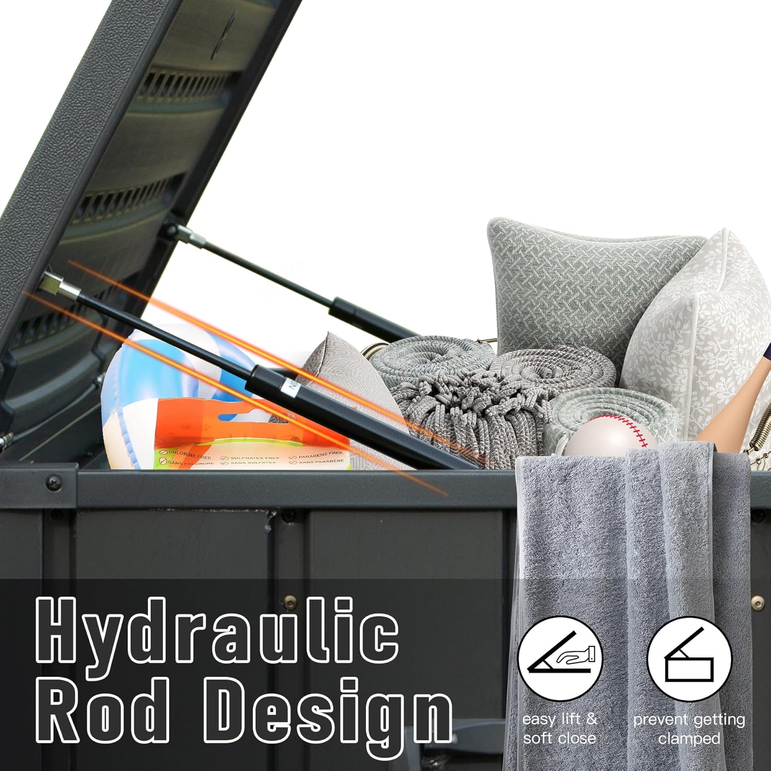 KUIKUI 100 Gallon Deck Box Waterproof, 100 Gallon Outdoor Storage Box, Metal Deck Box Waterproof for Pool Patio Cushions and Sports Pools Equipment, Dark Gray