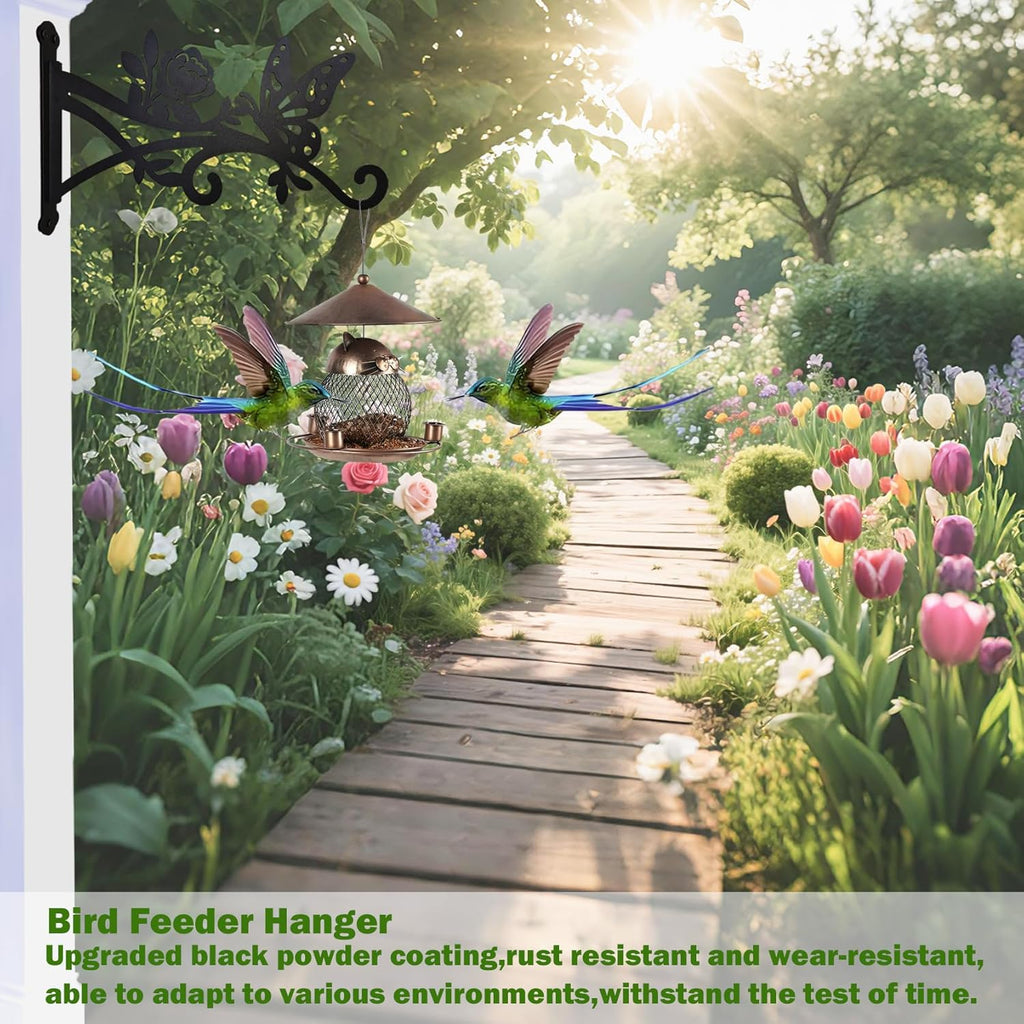 2 Pack Plant Hanger Hooks-12in Hanging Basket Hook-Heavy Duty Metal Wall Hanger with Butterfly Pattern-Plant Bracket for Outdoor & Indoor Hanging Plants,Bird Feeder,Lantern