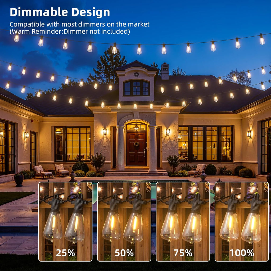 FOOMAN LED Outdoor String Lights, 500FT Outside Waterproof Hanging Patio Lights with 250+10 Shatterproof ST38 Edison Bulbs, 2700K Warm White, Dimmable Light for Back Yard Porch Party Gazebo Bistro