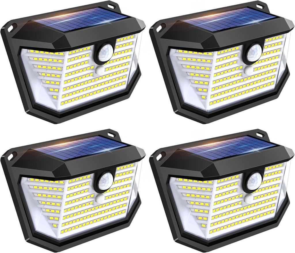 Solar Lights Outdoor Motion Sensor, 178 LED 300LM Waterproof IP65, Wall Mounted Security Light with 3 Modes, 270° Wide AngleWide Angle, Solar Powered for Garden, Yard, Patio, Front Door(4Pack)