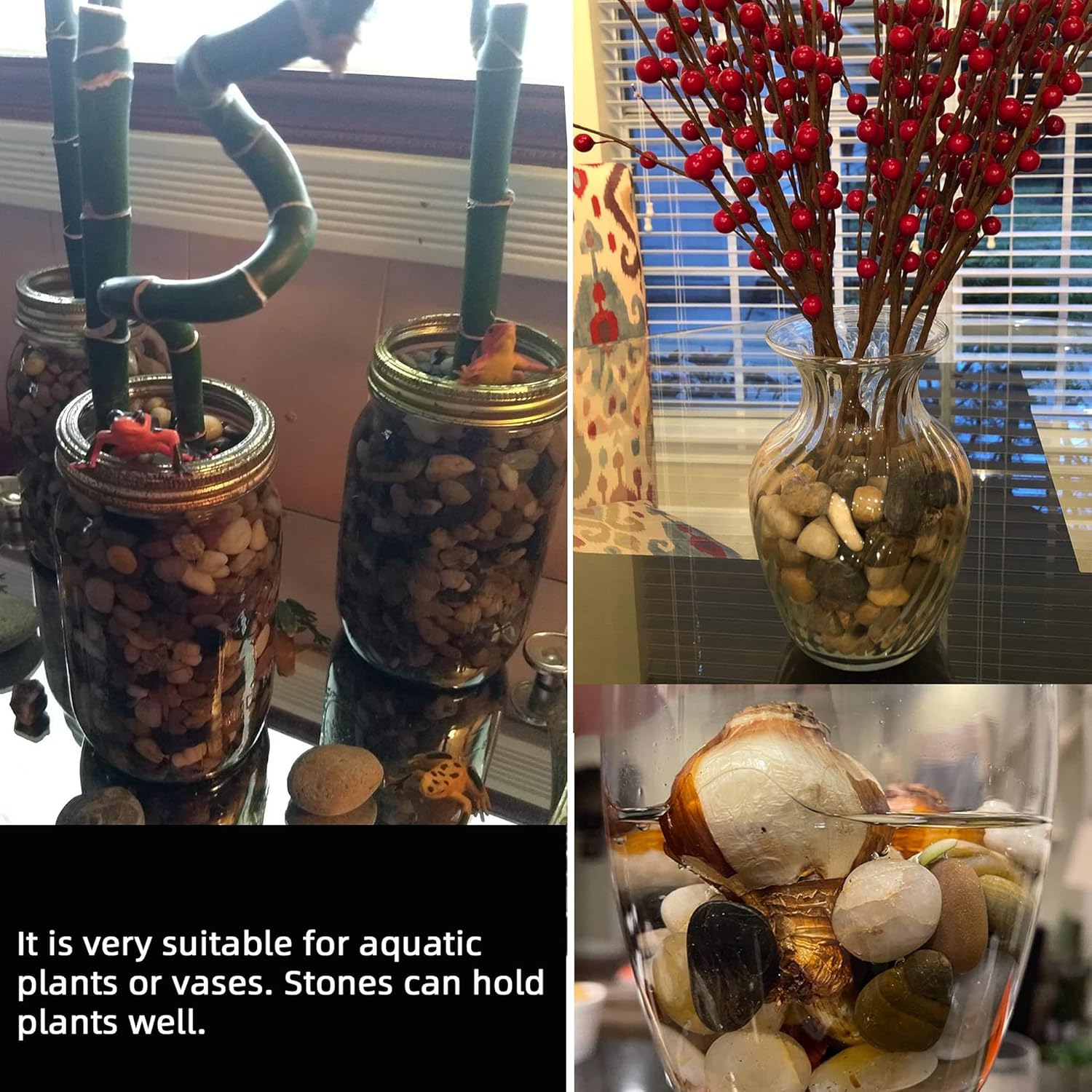 CJGQ Pebbles for Plants 3 lb Natural Garden Decorative Stone Outdoor Aquariums Gravel 1-1.5 Inches