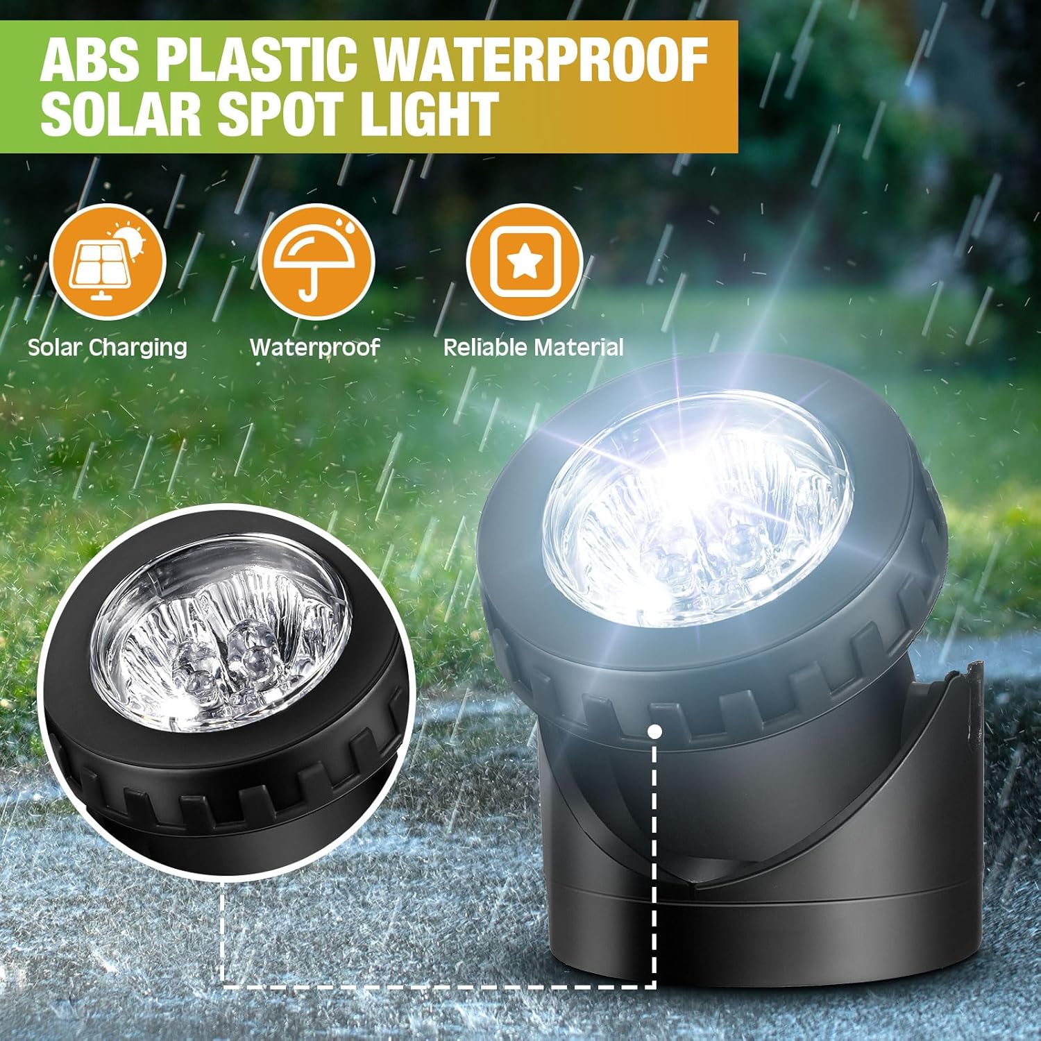 2 Sets Solar Spot Lights Outdoor 10.2ft Cable Landscape Lights Solar Spotlight Lawn Lights Solar Pond Lights Auto On/off 6 LED Waterproof Adjustable for Garden Yard Pool