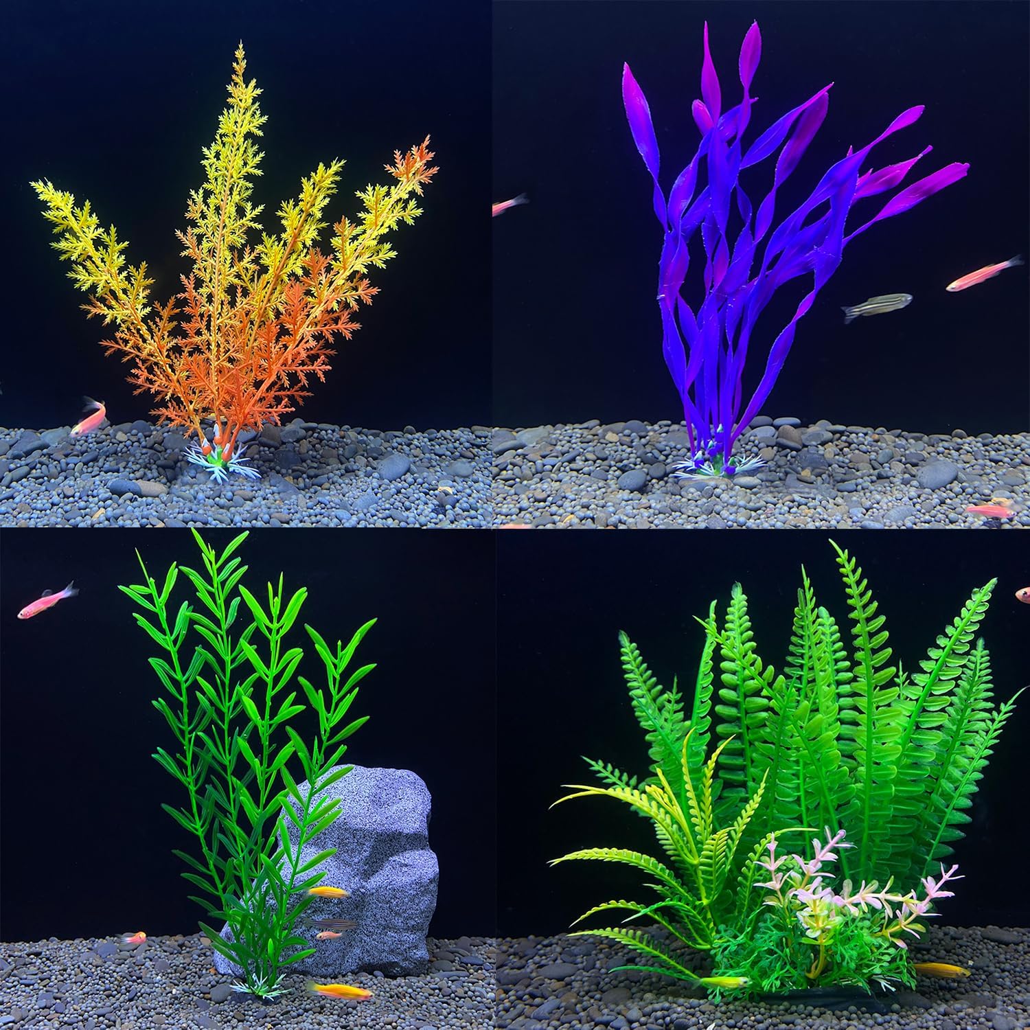 18 Pieces Colorful Artificial Fish Tank Decorations, Aquarium Decorations Fish Tank Purple and Green Artificial Plastic Plants