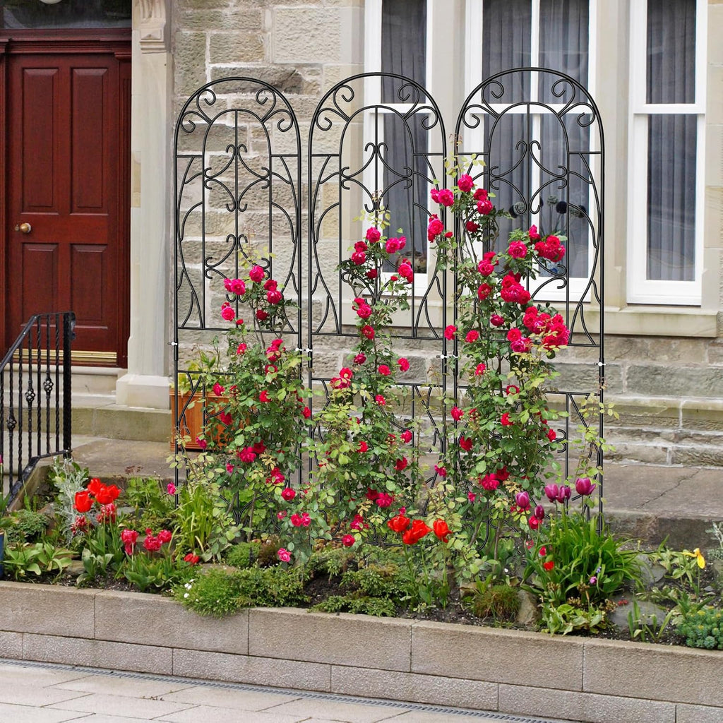 4 Pack 59x16in Metal Garden Trellis for Climbing Plants,Black Large Trellis for Climbing Plants Outdoor, Roses, Vegetables Vines Flowers Support, Large Decorative Outdoor Trellis
