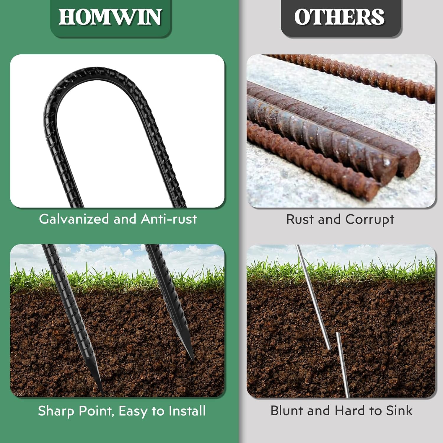 12 inches 12-Pack Trampoline Stakes Anchors High Wind Stake Heavy Duty U Hooks for Ground Lawn Garden Yard Stakes for Decorations Swing Set Shed