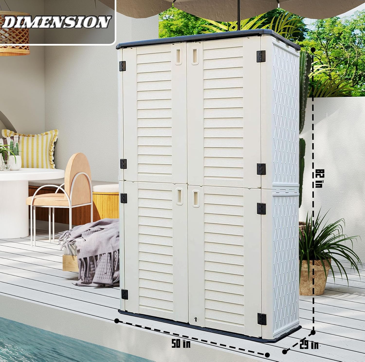 HOMSPARK Storage Shed Weather Resistance, Multi-Purpose Outdoor Storage Cabinet for Backyards and Patios, Vertical Storage Shed for Lawnmower, Patio Accessories (White 1, Tall - 53 cu.ft)