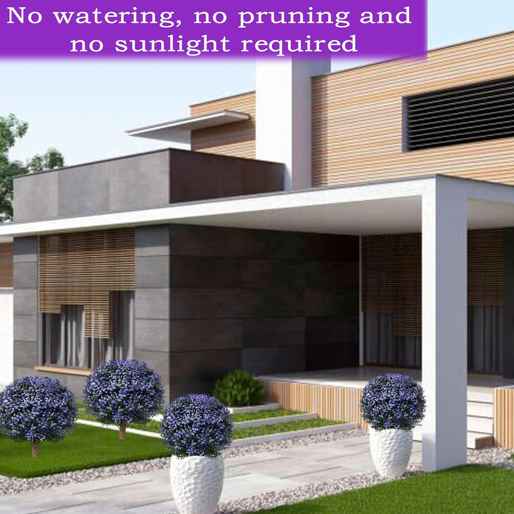 Set of 2 Artificial Boxwood Topiary Ball Trees Outdoor Faux Shrubs Artificial Boxwood Plants with Ground Spike, 24" Lavender Fake Evergreen Tree UV Resistant for Planter,Potted,Fall