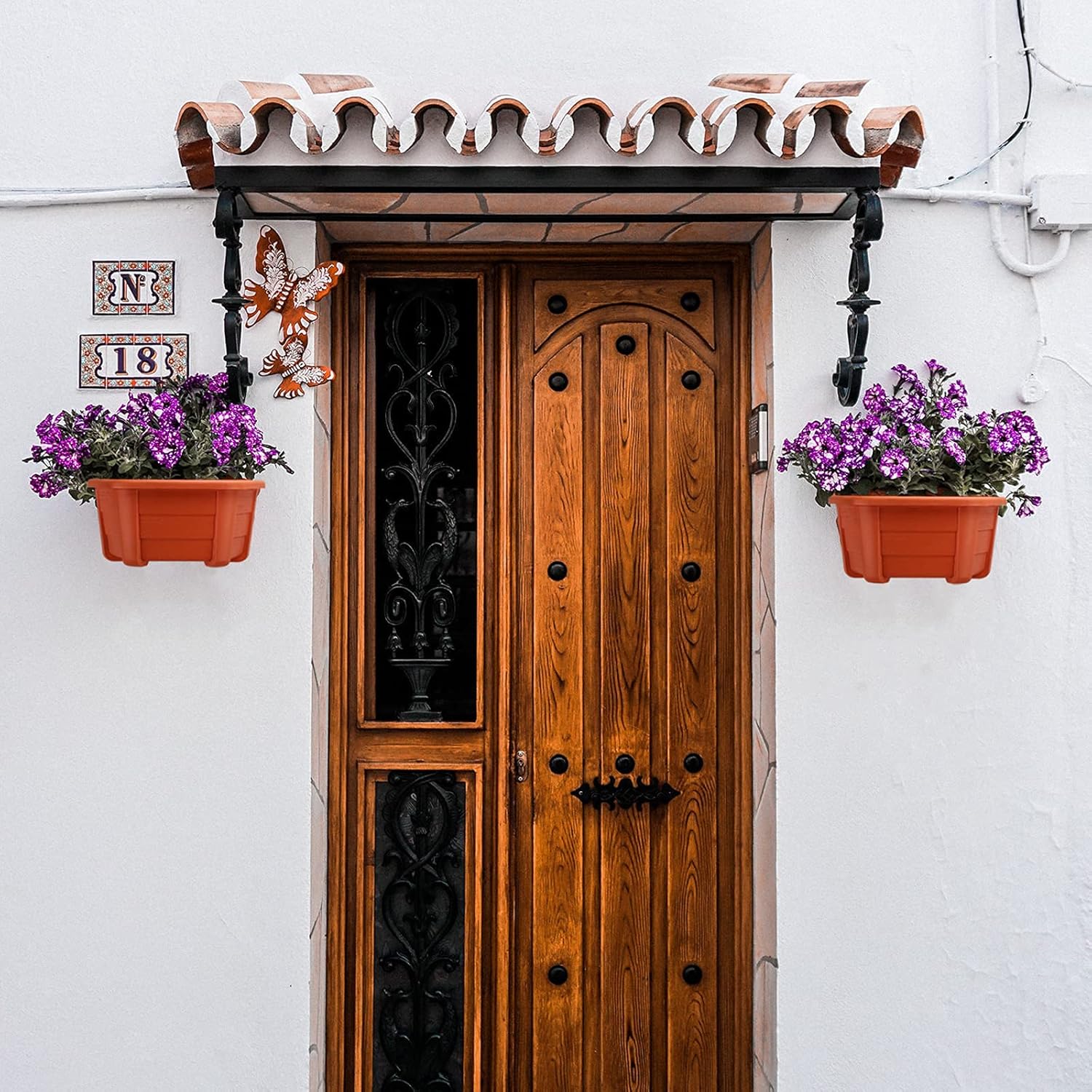 summer flower 3 Pack 9.84” Wall Hanging Planters, Railing Hanging Planters for Fence Balcony Garden Outdoor Decor, Plastic Flower Pot for Window Plant Holder (Terracotta Red)