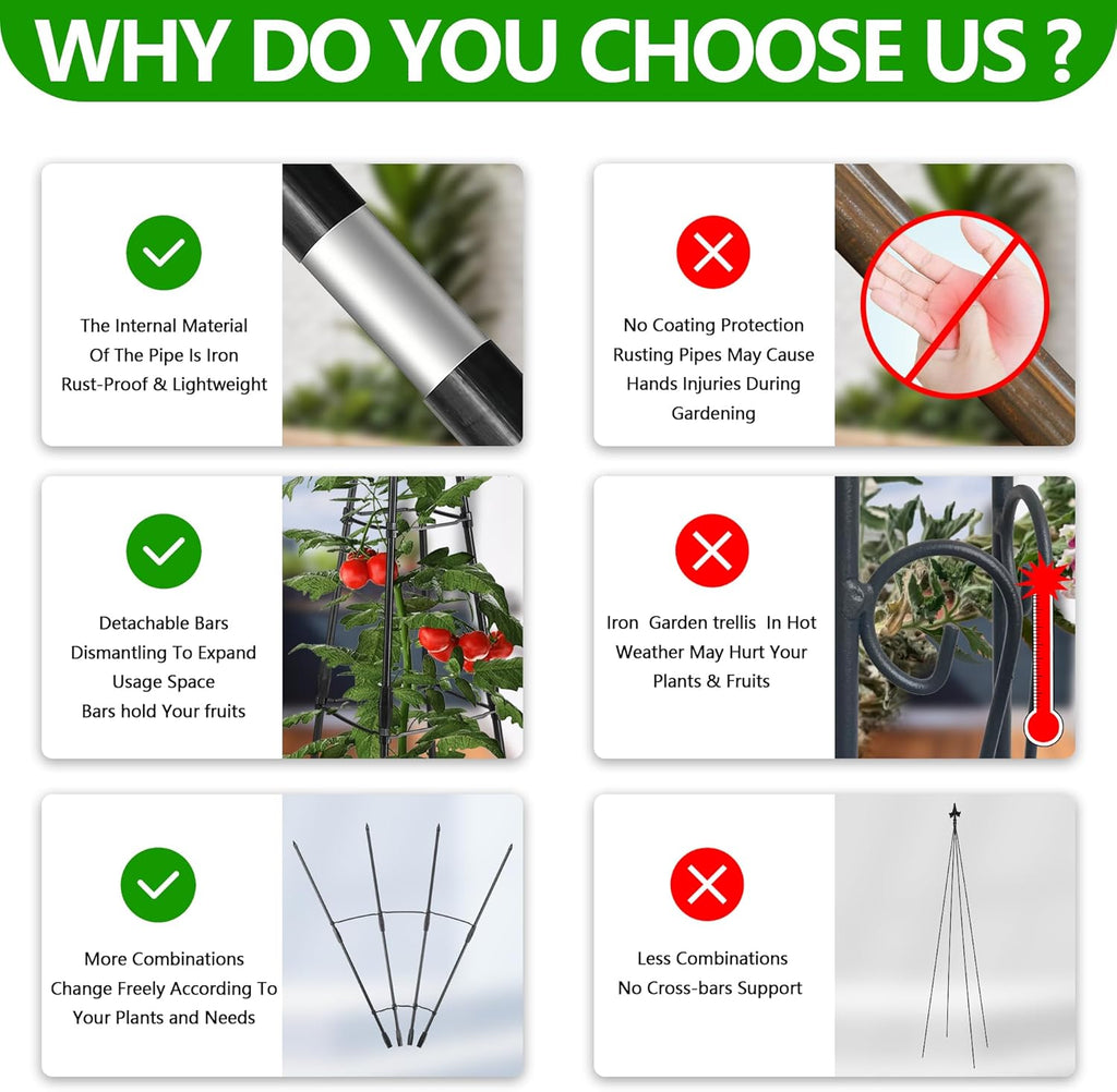 2 Pack Garden Trellis for Climbing Plants, Garden Trellis Rustproof Plastic Coated Metal Plant Support for Vegetables, Vines and Rose Bushes