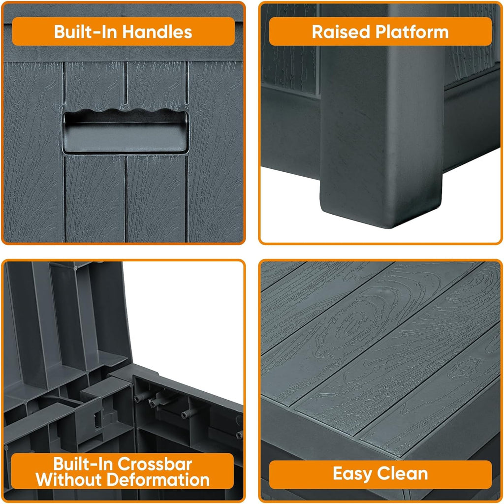 51 Gallon Resin Deck Box, Outdoor Storage Box Waterproof for Patio, Garden, Pool, and Deck, Storage Solution for Cushions, Tools, Delivery Packages, Grey