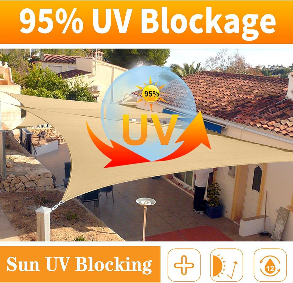 13' x 24' Sand Beige Rectangle Sun Shade Sail SSP1212 Canopy Durable Fabric UV Block Awning,We Make Custom Orders