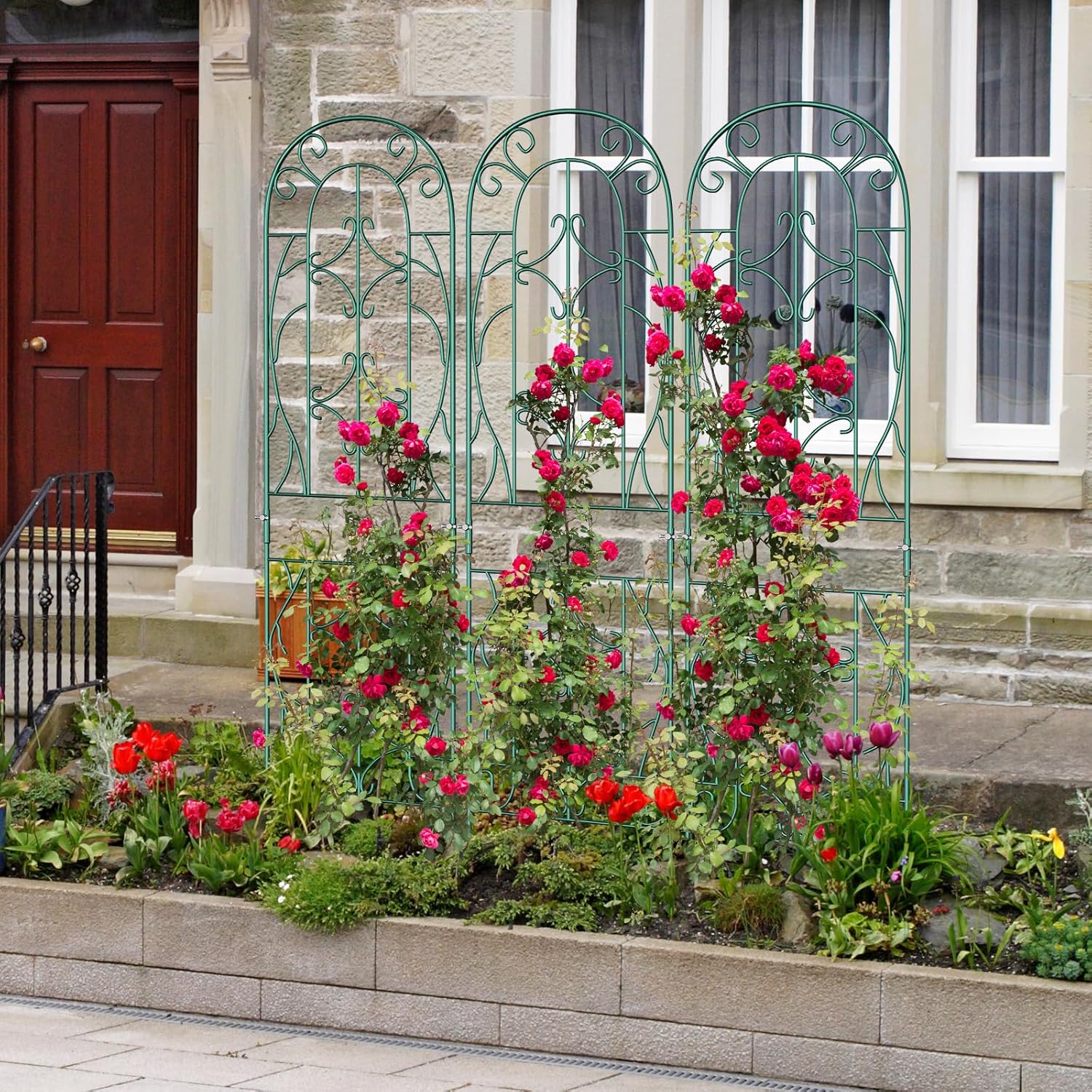 4 Pack 59x16in Metal Garden Trellis for Climbing Plants,Green Large Trellis for Climbing Plants Outdoor, Roses, Vegetables Vines Flowers Support, Large Decorative Outdoor Trellis