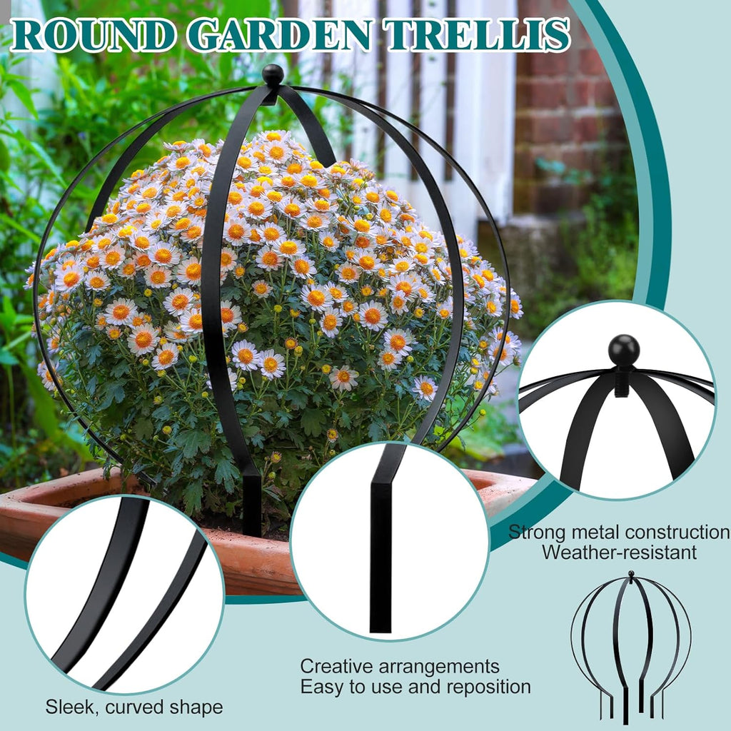 2 PCS Large Metal Trellis Obelisks Sturdy Round Circle Trellis for Climbing Plant Support Indoor Outdoor Potted Vines, Cucumbers & Flowers, Patio Doorway Garden Decor (Black, 25.20 x 21.26'')