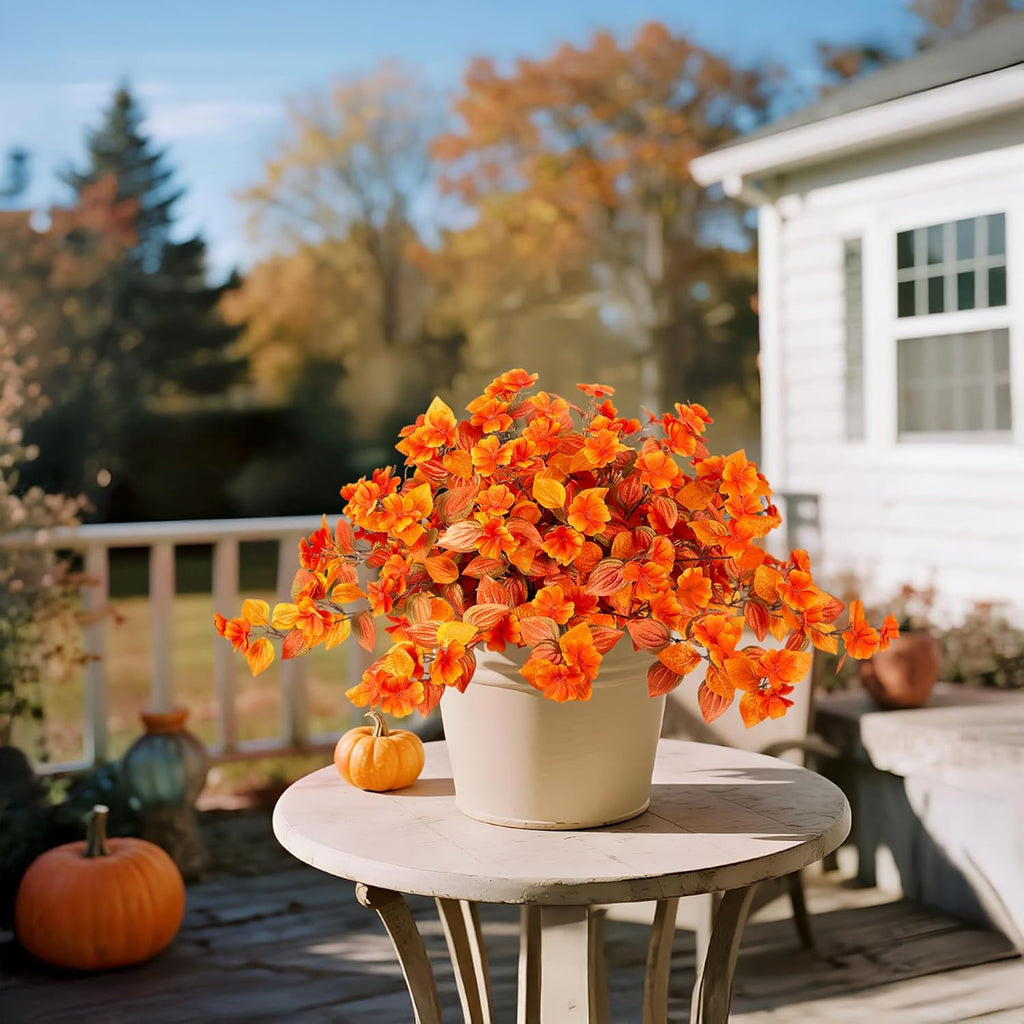 Fake Fall Flowers Artificial for Decoration 2PCS Faux Silk Fall Flowers Plants for Outdoors Outside Planters UV Resistant Looks Real for Front Door Porch Patio Garden Decor