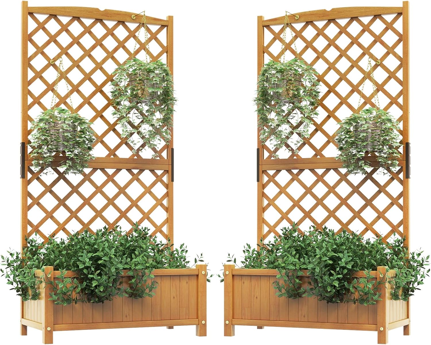 HAPPYGRILL Raised Garden Bed with Trellis, 71" Planter Raised Bed with Drainage Holes, Freestanding Garden Planter for Vine Climbing Plants, Wooden Planter Box for Yard Balcony(2, Yellow)