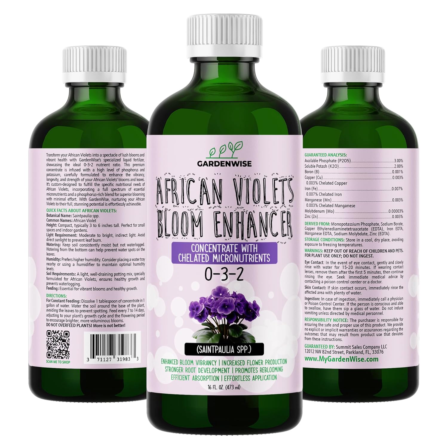 0-3-2 African Violet Fertilizer for Indoor Plants: Concentrated Plant Food – Plant Fertilizer, Bloom Booster for All Violets, Indoor Flowering Plants, Vigorous Growth and Blooming (8 OZ)