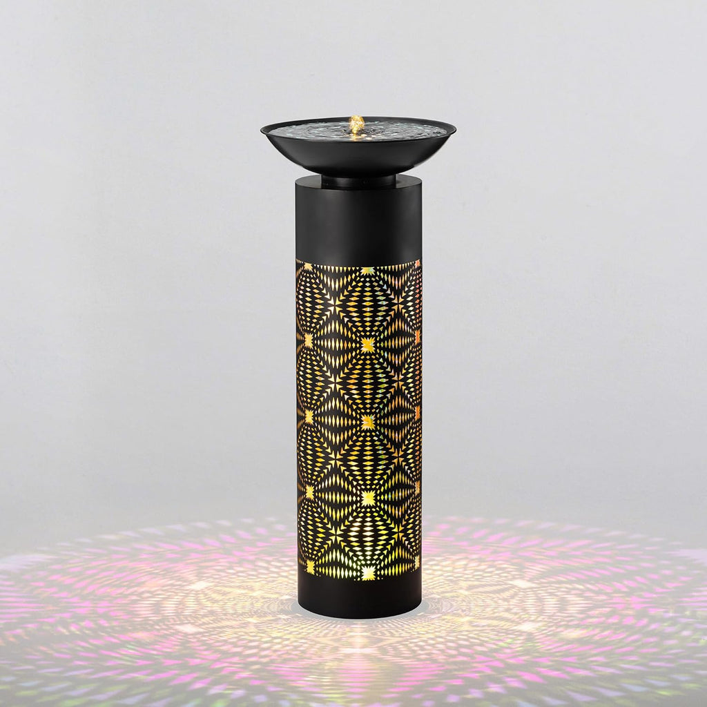 Glitzhome Modern Black Metal Cutout Water Fountain - 36'' Outdoor Bird Bath Fountain with LED Light & Pump - Freestanding Waterfalls Garden Fountains for Patio Backyard Porch Patio Decor