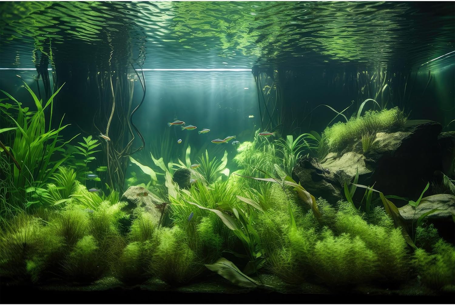 Aquarium Background Lush Green Aquatic Plants and Seagrasses Terrarium Background Under The Sea View With Rock Sands Fish Tank Background Amazing Aquarium Backdrop Background Poster Vinyl 30x18in