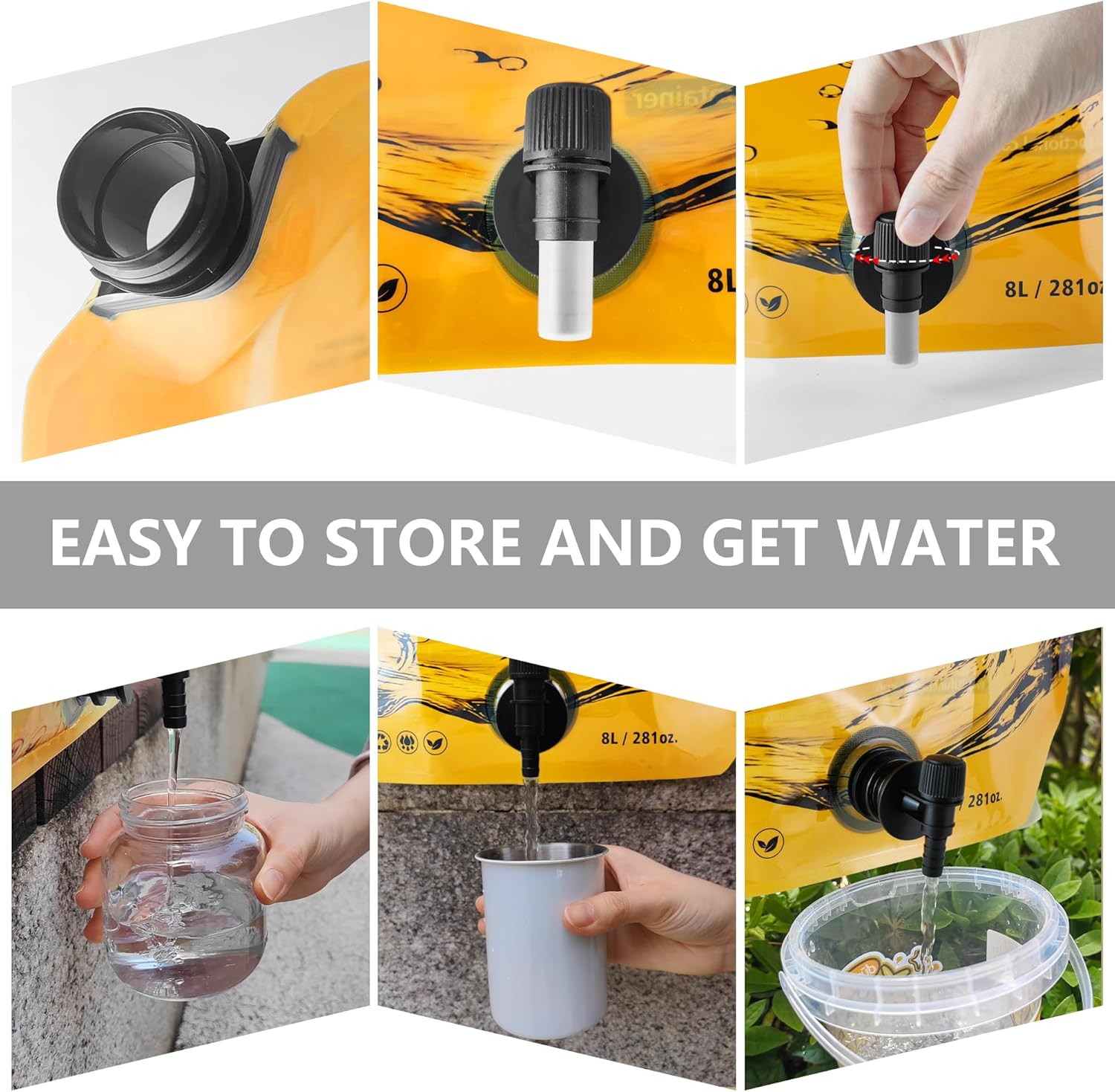 Collapsible 8L Water Storage Bag, BPA-Free Portable Folding Water Jug with Adjustable Faucet, Leakproof Emergency Water Bag for Camping, Hiking, Riding, Outdoor Sport (Orange, 2)