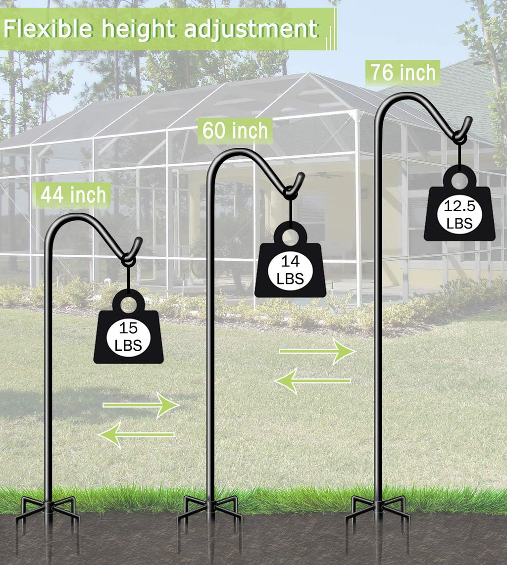 Garbuildman 76 Inch Tall Shepherd Hooks with 5-Forked Base, Adjustable Heavy Duty Bird Feeder Pole Stand Hanger for Outdoor, Shiny Black, 1 Pack