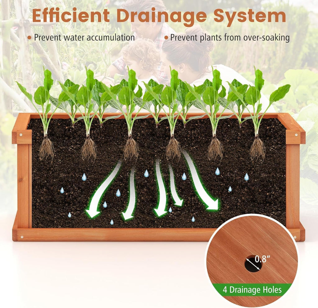 LDAILY Raised Garden Bed, Outdoor Rectangle Flower Beds with 4 Detachable Bottom Panels & Drainage Holes, Wood Planter Box for Flowers/Vegetables/Herbs in Backyard Patio