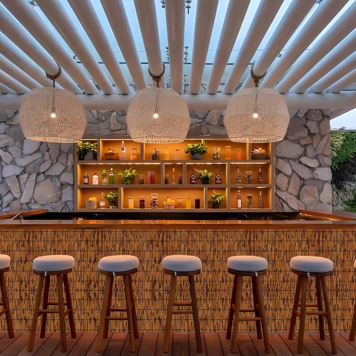 Natural Bamboo Reed Fence, 6FT x 16.4FT,Bamboo Fence Rolls 6 Feet High Outdoor for Garden, Decorative Fence for Outdoor Privacy Screening, Sun Blocking, Decorative Divider, Brown