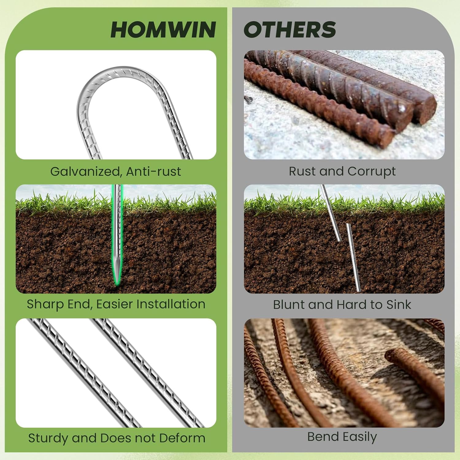 12 inches Tent Stakes Heavy Duty 34-Pack, 5/16" Diameter J Hook Fence Stakes Rebar Ground Stake for Inflatables, Tarp, Yard Lawn Outdoor Decoration