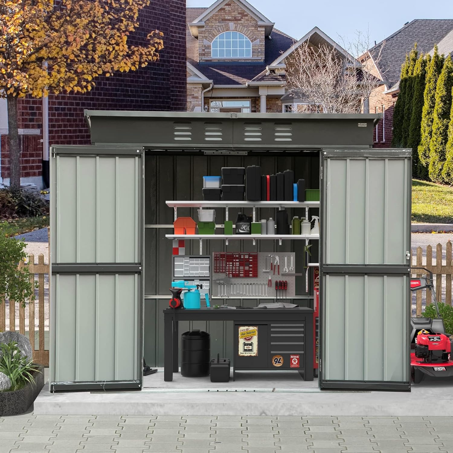 Domi Outdoor Storage Shed 5' x 3’, Metal Garden Shed with Galvanized Steel Frame for Bike, Tools, Lawn Mowers, Pool Toys, Outdoor Storage Cabinet with Lockable Door for Garden Lawn Patio (Dark Grey)