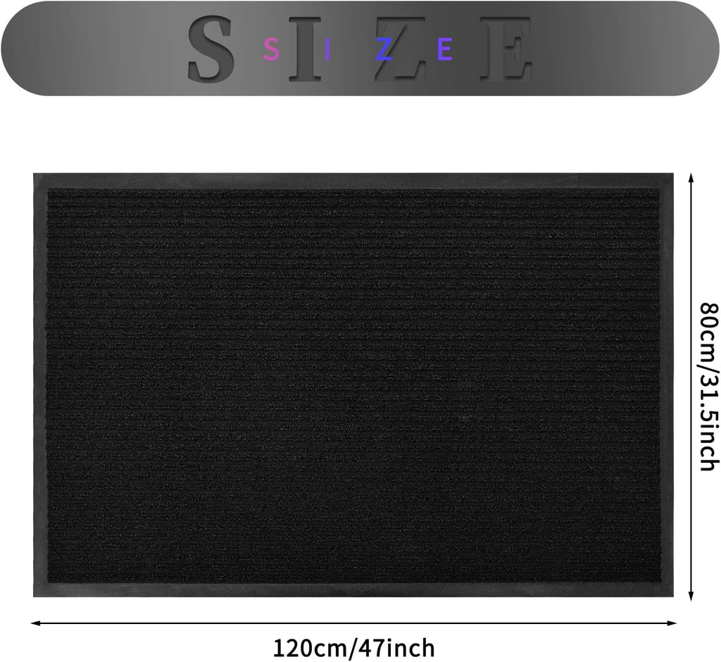 fani Heavy Duty Large Outdoor Indoor Entrance Doormat Waterproof Low Profile Entrance Rug Front Door Mat Patio Anti-Skid Rubber Back, 31x47 inch (Jet Black)