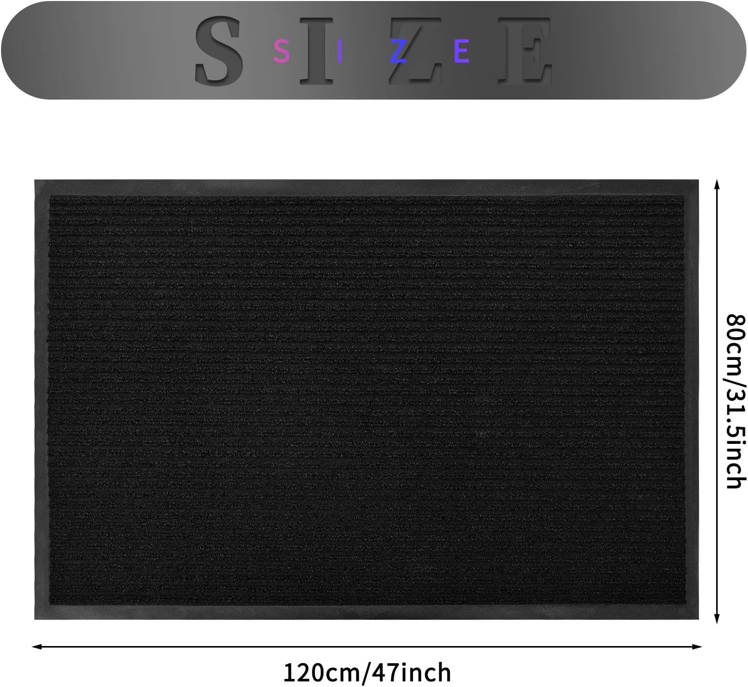 fani Heavy Duty Large Outdoor Indoor Entrance Doormat Waterproof Low Profile Entrance Rug Front Door Mat Patio Anti-Skid Rubber Back, 31x47 inch (Jet Black)