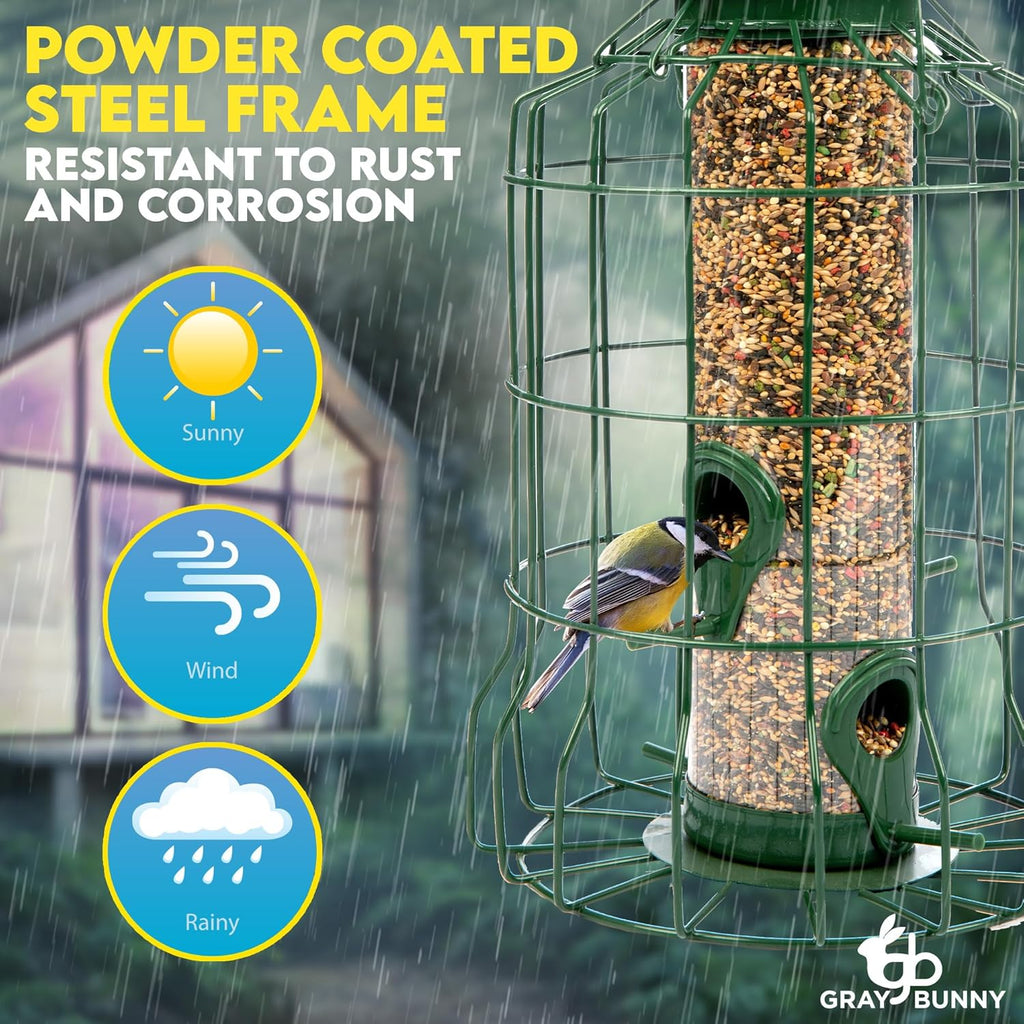 Squirrel Proof Bird Feeders for Outdoors Hanging (Premium Metal) 1.25 lb Capacity, Chew & Rust Proof, 4-Port Bird Feeder