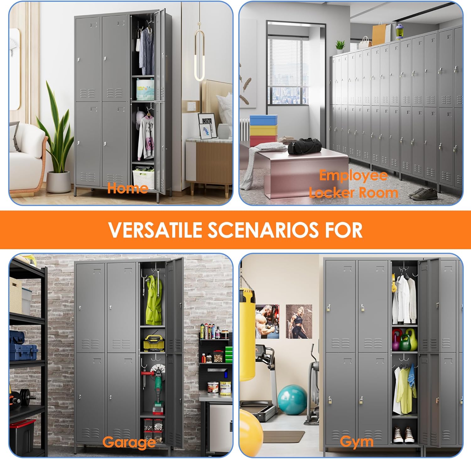 6 Doors Metal Lockers for Employees with 6 Shelves and 18 Hooks, Storage Locker with Business Card Holder for Office Gym School Bedroom, Assembly Required, Dark Gray
