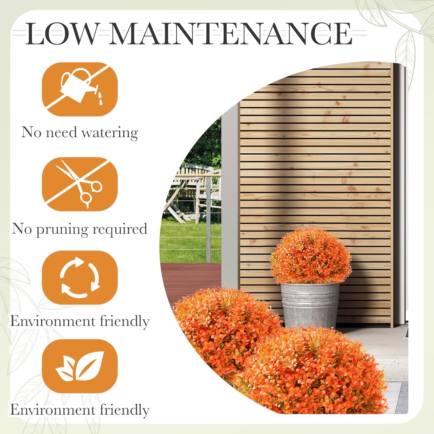 Yunlly 2 Pack 18" Artificial Boxwood Ball Bush Topiary Trees Fake Outdoor Plants, Realistic UV Resistance Faux Shrubs with Spike Greenery Topiary for Front Porch Garden Yard Patio Indoor (Orange)