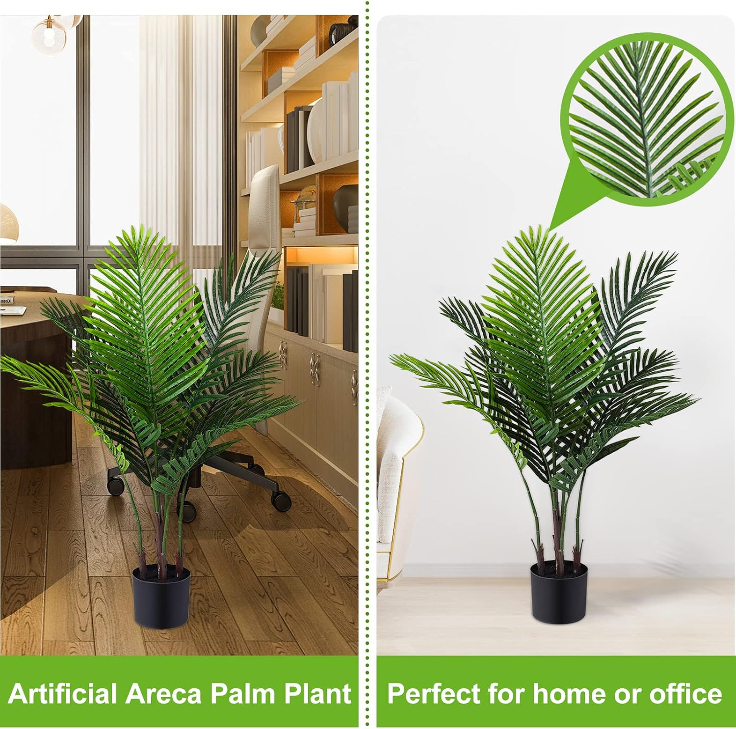 Jexine 4 Pack Artificial Palm Trees 3Ft, Fake Plants Fake Trees Artificial Areca Palm Plants for Outdoor Indoor Faux Tree in Pot for Pool Home Decor Office Housewarming Gift Modern Decoration