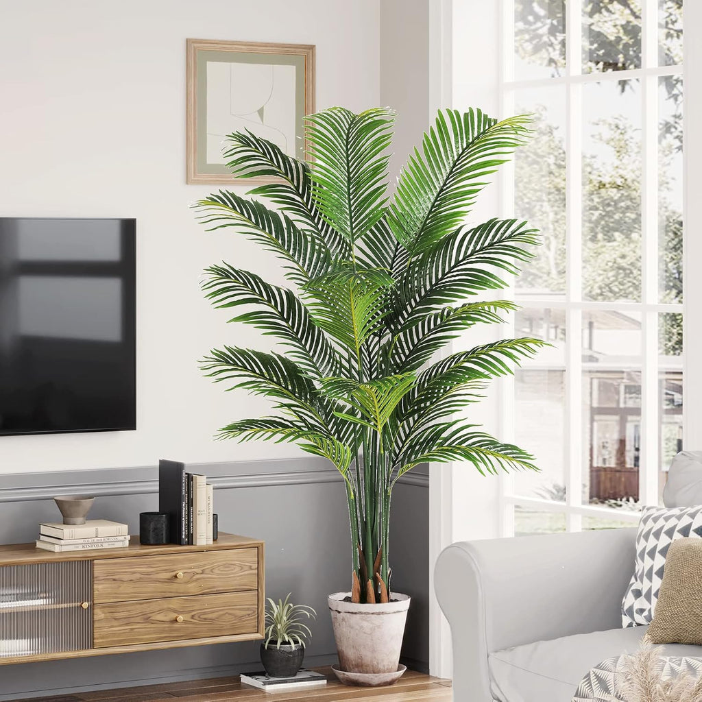 VIAGDO Artificial Fake Palm Tree 6ft Tall with 16 Detachable Trunks Faux Tropical Palm Silk Plant Feaux Dypsis Lutescens Plants in Pot for Home Office Living Room Floor Decor Indoor