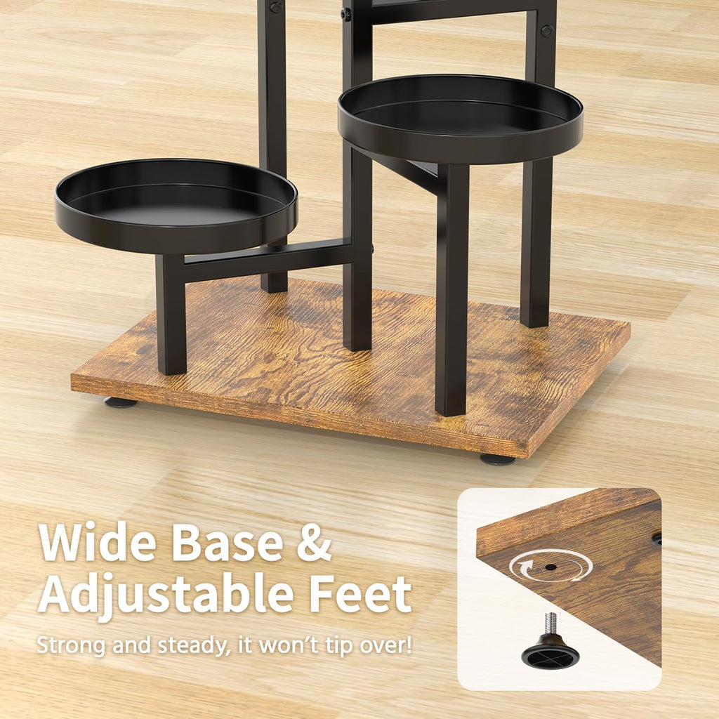 LASZOLA 6 Tier Black Plant Stand Indoor for Large Tall Heavy Duty Planter, Modern Mid Century Metal and Wooden Rack for Narrow House Bathroom Corner Floor, Vertical Spiral Orchid Organizer, Cat Proof