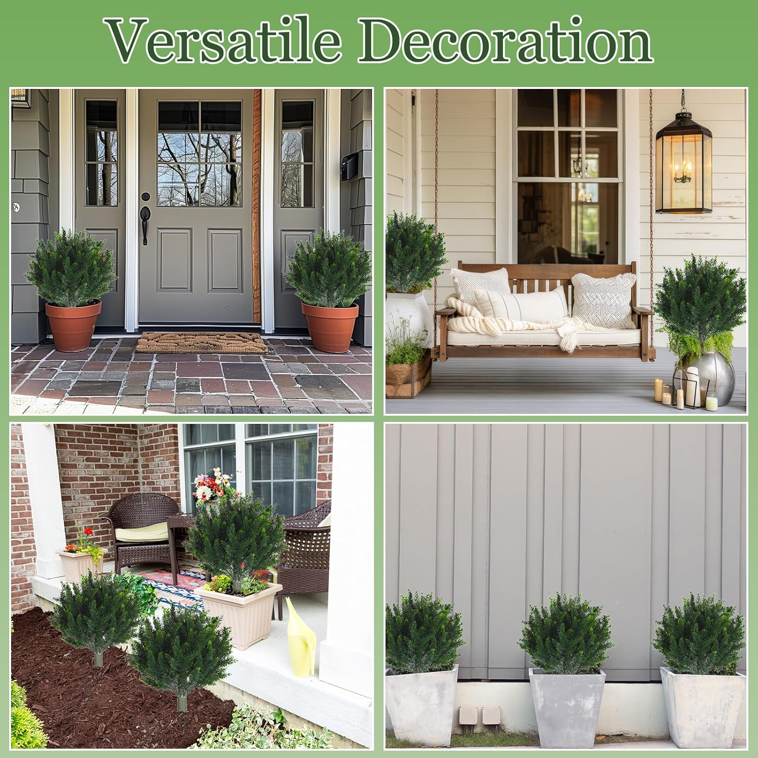 Yunlly 2 Pcs Artificial Cedar Topiary Ball Fake Tree 18" Bush Front Porch Decor Artificial Shrubs for Outdoors Faux Cypress with Ground Spike, Evergreen Plants for Indoor Garden Patio, UV Resistance