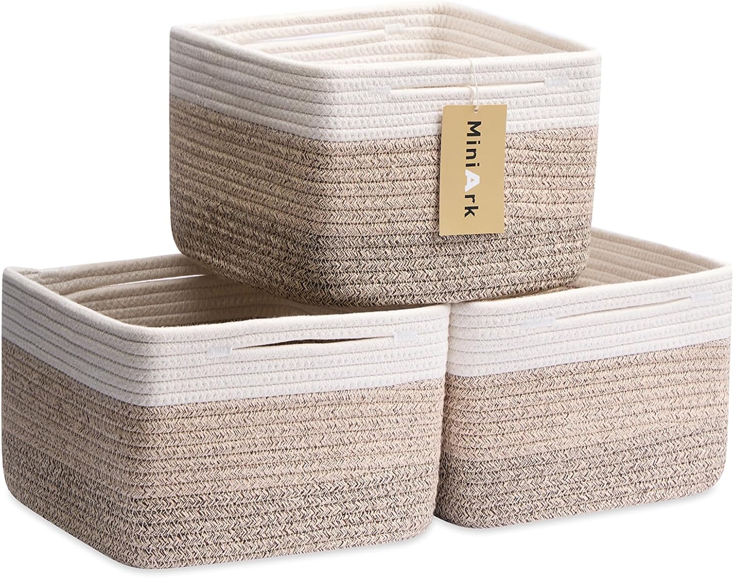 Small Organizing Baskets for Cubes Shelf, 9.7x9.7x7.1 Inch Rope Woven Storage Bins for Nursery Shelves Storage, Cute Toy Basket, Square 3 Packs Gradient Brown