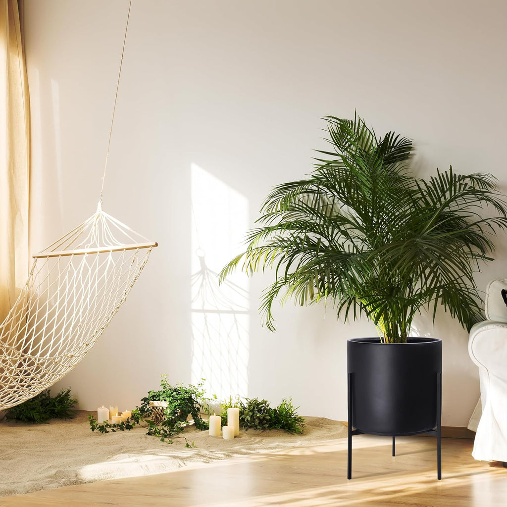 D'vine Dev Modern Black Plants Pot Cylinder Planter with Heavy Duty Stand, X-Large 14 Inch Pot, 19.6 Inch with Stand Height, 96-T-B-4