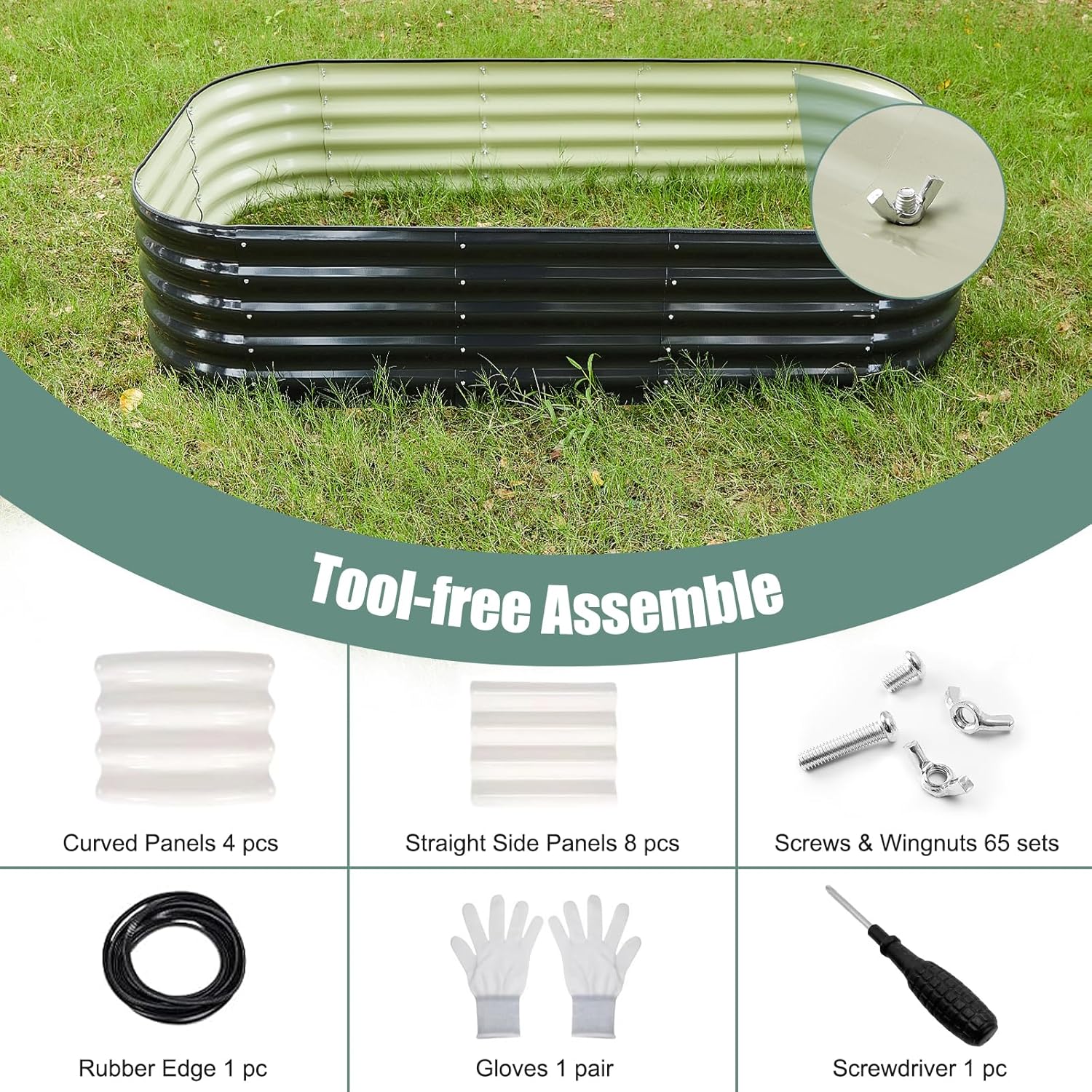 2Pcs 17" Tall Raised Galvanized Steel Garden Bed Modular Planter for Gardening, Vegetables, Flowers Tall Oval Galvanized Metal 9-in-1 Raised Garden Beds Outdoor (Graphite Black)