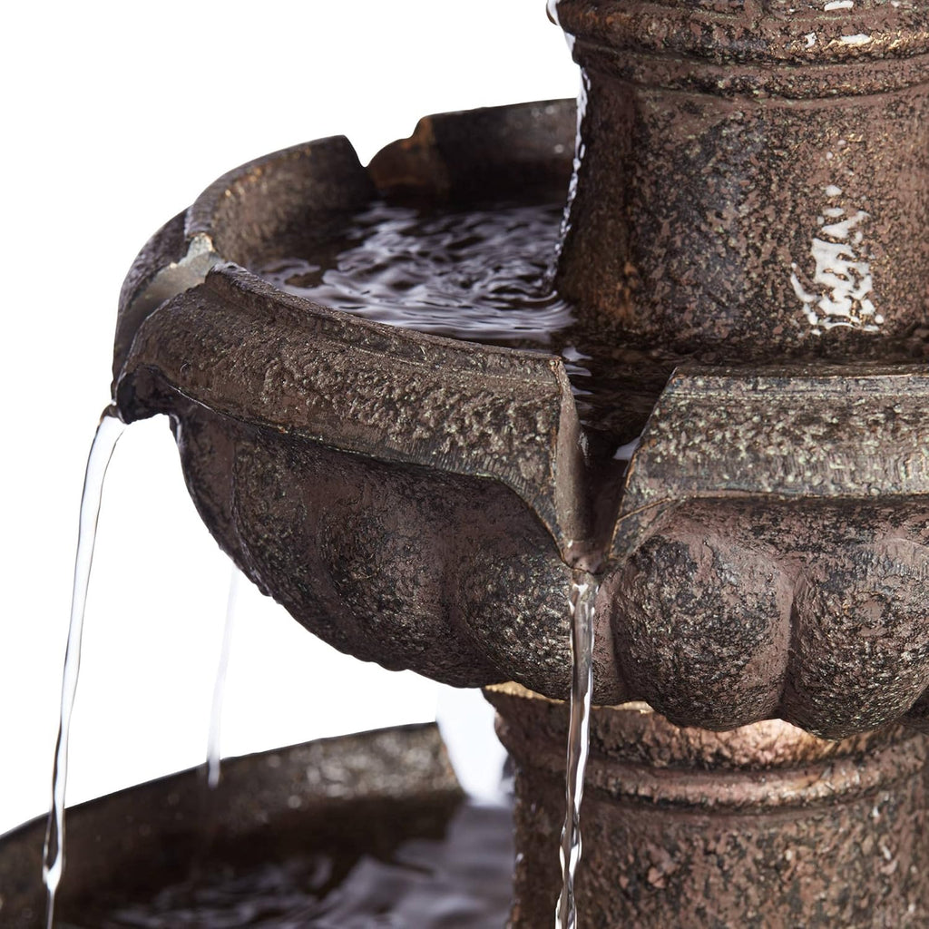 Rendaux 43" High Large Italian Outdoor Decor Gray Faux Stone Floor Fountain with Light LED Waterfall 3-Tier Standing Basin Water Feature for Outside Garden Patio Yard Backyard Porch - John Timberland