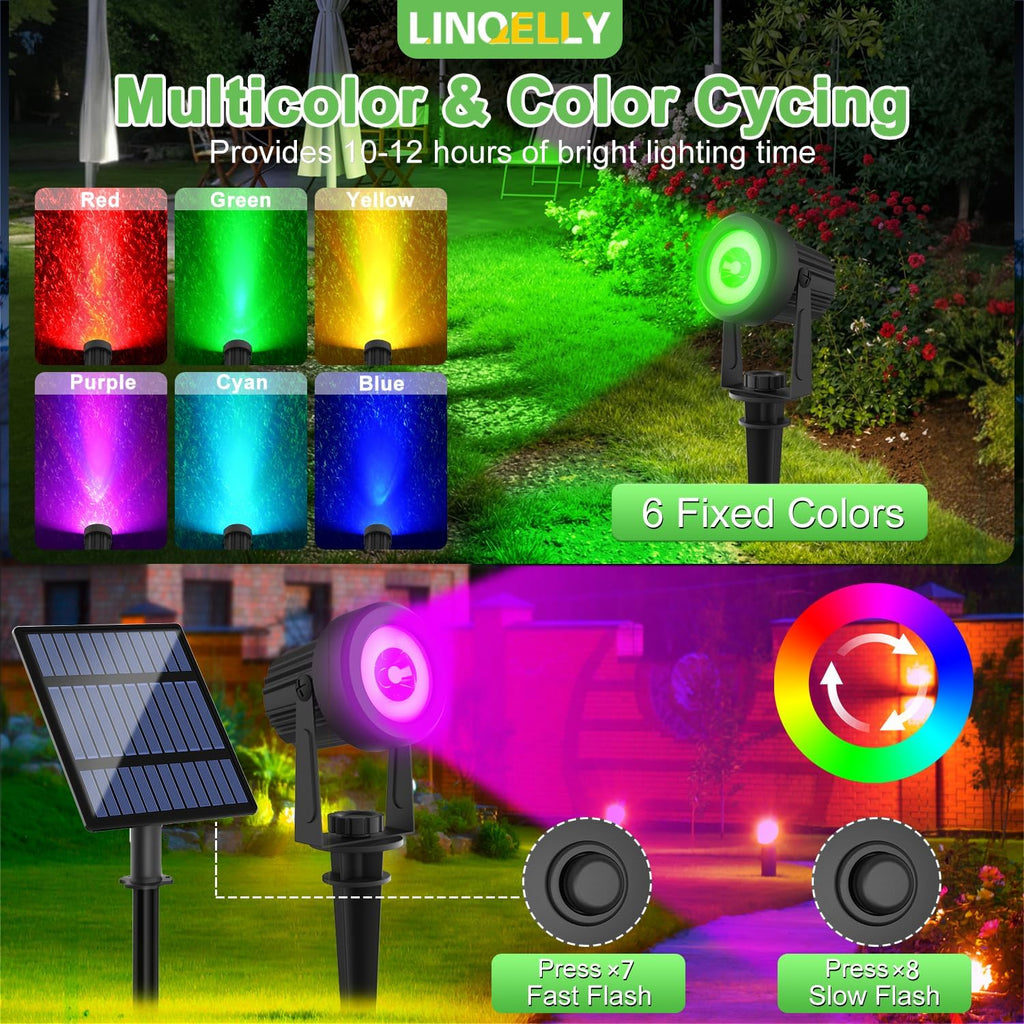 RGB Solar Spot Lights Outdoor 4Pack Color Changing Landscape Lighting IP65 Waterproof Auto Dusk to Dawn SpotLights Christmas Decorative Lighting for Garden Yard Pathway
