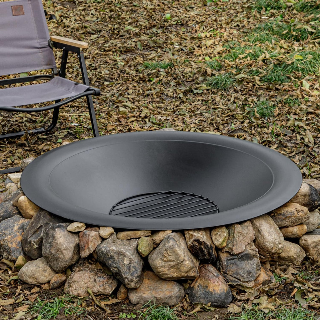35 inch Steel Fire Pit Bowl for DIY or Replacement Existing Fire Pits, Wood Burning Fire Pit Bowl with Spark Screen &Fire Poker, Fireplace for Backyard, Porch, Deck, Camping, BBQ(Smooth)