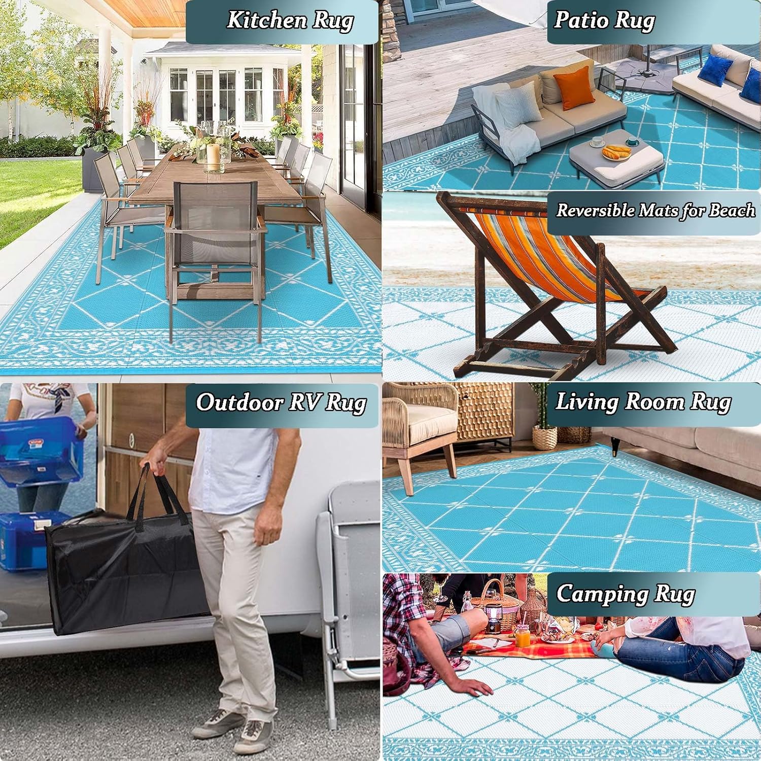 HiiARug Outdoor Rug for Patios Clearance 8'x10' Plastic Straw Rug Waterproof Reversible RV Mat Outdoor Area Rugs for RV, Backyard, Deck, Camping